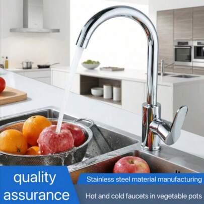Vòi bếp xoay 360° kiểu dáng vòm cao - Có tay cầm điều khiển nước nóng lạnh kép và thiết kế vòm cao, cấu trúc chống bắn nước. Bao gồm ống mềm 60cm để dễ dàng lắp đặt. Chất liệu bền chắc, phù hợp cho mặt bàn bếp gia đình, quầy bar, phòng giặt, bồn rửa sân vườn, bồn rửa phòng tắm, xe RV và trang trại công nghiệp. Cũng có thể được sử dụng như vòi sen, phụ kiện phòng tắm và đồ dùng nhà bếp sang trọng! (Kiểu dáng, màu sắc và bao bì ngẫu nhiên)