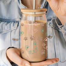 5张可爱猫咪主题UV DTF杯贴，防水防刮3D水晶贴纸，适用于16盎司玻璃杯、马克杯、工艺品，非常适合装饰个人物品！（4.3英寸 x 9.4英寸） - 貓咪 - 查看 2