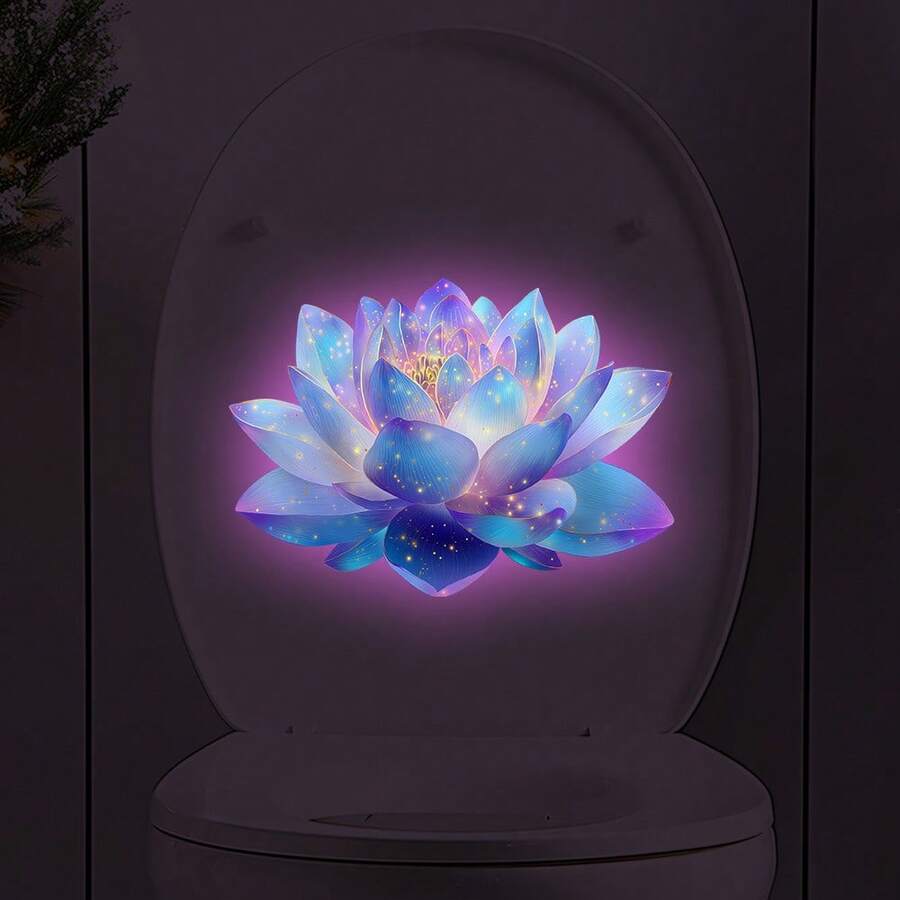 夜光莲花墙贴,蓝色发光莲花马桶贴纸,发光莲花自粘浴室墙面装饰,适用于卧室客厅壁画 - YTG0131 - 查看 1