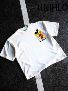 Disney UNIHLO Mickey  Print  Summer Casual Versatile Pure Cotton T-Shirt Suitable For Any Place - White - View 5