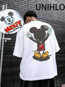 Disney UNIHLO Street Life Men's Casual Loose  Valentine's Day Love  Cartoon  Print Short Sleeve T-ShirtSummer - 白色 - 查看 1