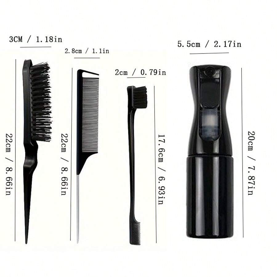 浇水壶造型梳套装，3 件套，包含 1 把后梳、1 把发梳、1 把尖尾梳和 1 把用于抚平婴儿碎发的蓬松梳。 - 黑色 - 查看 1
