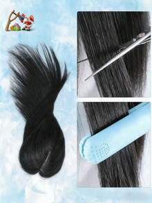 14 Inch Real Human Hair Topper Extensions For Women - Natural Straight Hairpiece With 7x11cm Base Net & Breathable Mesh Cap, Seamless Blending To Hide Bald Spots Or White Hair, High-Quality Hair Loss Solution, Hair Extensions - Natural Black - View 4