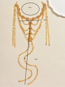 1pc Copper Alloy Multi-Layer Floral Chain Luxury Headpiece, Suitable For Women's Party, Stage Performance, Holiday Wear - Gold - View 5