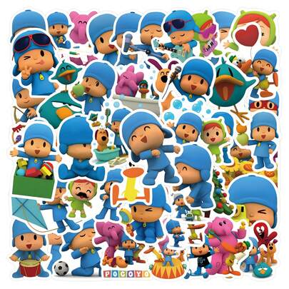 56PCS Pocoyo Decal Set, High-Quality Scrapbook Decals, Diary And Notebook Customization, Bumper And Skateboard Vinyl Decals, Water Bottle And Notebook Cartoon Adhesive Stickers, Helmet And Car Decal Collection, Mixed Cartoon Characters, Reusable, Irregularly Shaped Self-Adhesive Vinyl Decals