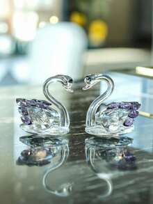 1/2/5/6PCS,Set Of 2 Crystal Swan Figurines Collectible Glass Animal Ornaments Pair Swans Home Living Room Bedroom Decor Sparkling Crystal Gift Ideal Swan Deco Figurine Crystal Figurines Swan Cake Toppe Glass Decor Back School Season Travel Season - Swan - View 6
