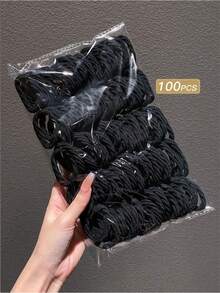 50/10/1件装无缝发圈，不伤发，弹性发带，适合浓密卷发，防滑斜纹罗纹马尾发圈，适合女性日常工作、运动、健身、瑜伽，黑色发圈，发饰，情人节、母亲节、生日礼物，送给她 - 紋路斜紋 - 查看 3