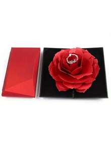 1pc Rose Flower ABS Creative Rotating Ring Box, Valentine's Day Gift Box, Engagement Jewelry Packaging Box, Ring Gift Jewelry Box - Multicolor - View 9