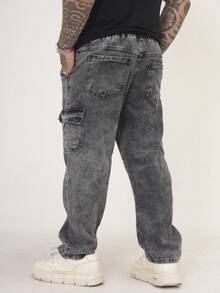 Calça Cargo Masculina Jeans, Modelagem Oversized Confortável Casual com 6 bolsos Estilo Skate - Preto Marmorizada - Visão 9