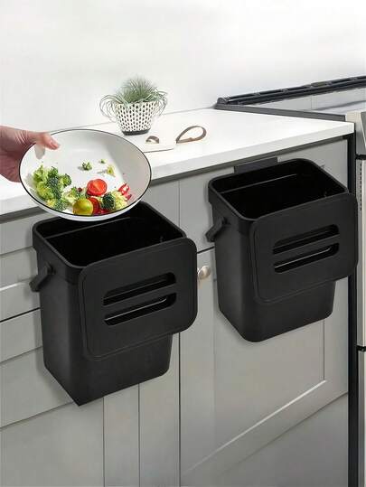Cubo de basura de cocina portátil con asa y tapa, de material plástico duradero, bote de basura colgante estándar para encimera para cocina, baño, dormitorio, sala de estar, oficina, dormitorio, coche, almacenamiento de cocina, decoración del hogar