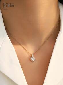 Hihho 一条双色锆石镶嵌项链，奢华闪耀的高端风格，锆石点缀更添立体感，适合日常、约会、派对、节日礼物等场合。 - 圓鋯項鍊 - 查看 4