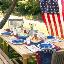 Patriotic 4th Of July Table Runner - Stars & Fireworks Design, Linen Blend, Perfect For Independence Day & Memorial Day Decor, Available In Multiple Sizes (13x48", 13x72", 13x108") - 樣式 1 - 查看 5