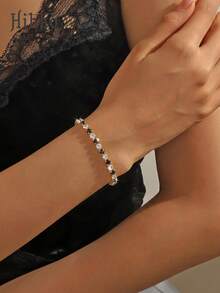 Hihho 1 pulsera de brazalete con baño de oro y circonita cúbica, elegante y brillante con opciones multicolor de rosa, azul, verde, negro y blanco transparente, adecuada para uso diario, citas, fiestas, eventos sociales ligeros y como regalo para fiestas - Pulsera de tenis - Ver 10