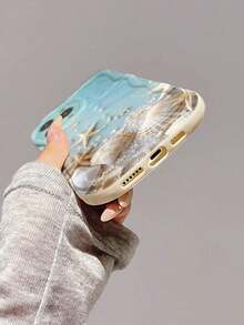 沙滩海星印花奶油色波浪边防震加厚手机保护壳，兼容 17/17 Pro/17 Pro Max、16 XR/7/8、15 Pro Max、12 Pro Max、13 Pro Max、14 Pro Max、13、14、11、12P、14P、11P、12P、XS、XR、7/8P、7/8G、ES2、A13 4G、A22、A21S、A51 4G、A52、S22 Ultra、A33 5G、A34、A35、10、Note 11 4G、11 Lite、A53、A14、A23、S23 Ultra、S24、A14、A15、S23、A73、A55、A54 等机型。 - 彩色 - 查看 4