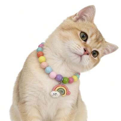 1件装彩虹可爱宠物项圈，猫狗通用，甜美萌趣宠物配饰，猫咪项链，狗狗项链，宠物用品，宠物完美礼物，四季皆宜，马卡龙色，糖果色项链
