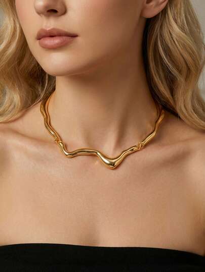 1 pieza Collar gargantilla de metal geométrico ondulado y asimétrico con lava líquida de moda y única, versátil para múltiples ocasiones, gran regalo para mujeres