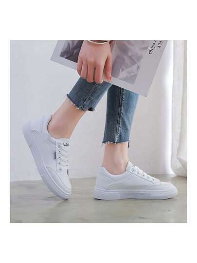 Zapatillas Deportivas Blancas Cómodas E Informales Para Correr Con Estilo Para Mujer,Zapatillas de Tenis para Mujer Ligeras cómodas Zapatillas de deporte ligeras y transpirables de punto de moda para mujeres, zapatos casuales antideslizantes cómodos de color sólido para hombres y mujeres, zapatillas de deporte para parejas Zapatos De Tenis Blancos Casuales De Suela Gruesa Para Mujer