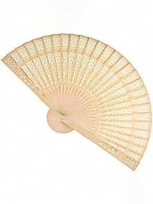 1 Pack Vintage Wooden Folding Fan, Sandalwood Hand Fan With Tassel, Foldable Wedding Favors, Perfect For Festival Dating Birthday, Christmas And Valentine's Day Gifts, Summer Cooling Fan, Chinese Style Fan, Cultural Gift, Party Accessories, Home Decor - Màu be - Xem 10