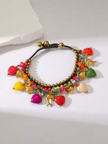 1pc Bohemian Style Turquoise Heart Pendant Wax Rope Woven Anklet, Suitable For Women's Daily And Holiday Wear, Especially Suitable For Summer - Multicolor - View 10