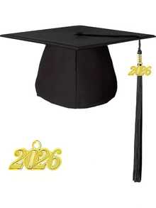 6 piezas/2 piezas por set Borlas para birretes de graduación 2026, decoraciones de birretes de graduación mate negras, adecuadas para títulos de Licenciatura/Maestría, unisex - Negro - Ver 4
