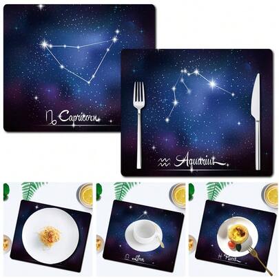 Double Sided Anti Slip Pu Insulation Pad Table Mat Dining Room Placemats Pu Table Mat Heat Resistant Placemats For Dinner Desk Scratch-Resistant Placemat For Kitchen Bistro Tables Bars Coffee Shops Star Pattern