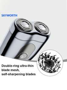 SKYWORTH 400mAh可充电电动剃须刀，IPX7级防水，干湿两用，全身可水洗，2个不锈钢刀片，一键启动，银色、黑色和蓝色可选，适合淋浴时使用，最大限度减少皮肤刺激。 - 彩色 - 查看 10