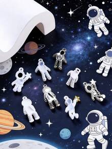 5/10/20/30/50/100/200 件多色宇航员、太空、星星、月亮主题珠宝吊坠，适合制作手链和项链配件 - 彩色 - 查看 3