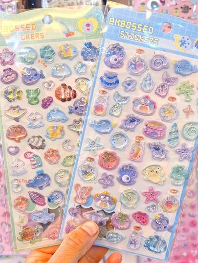 High Quality 3D Cute Stickers, Interesting Shiny Embossed Decor, Stereoscopic Interesting Japanese Anime Stickers, Crystal Stickers, Solid Material, Exquisite Stereoscopic Design, Self-Adhesive Waterproof Non-Stick Decorative Stickers