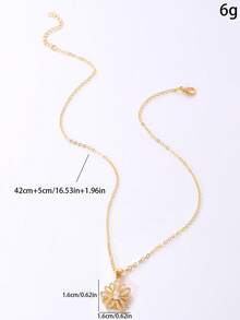 1pc Delicate Fully Rhinestoned Flower Necklace, Luxury Hollow Sparkling Clavicle Chain, Unique Design Gentle Style Pendant - Gold - View 7