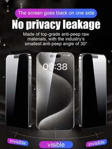 适用于 17/17 Pro/17 Pro Max/15/15 Pro Max/16/16 Plus/16 Pro/13/14 Pro Max，2 片装全屏钢化玻璃隐私保护膜，防水、防刮、触感灵敏顺滑，9H 硬度玻璃，军用级防摔保护，适合日常、办公和家庭使用。 - 彩色 - 查看 3