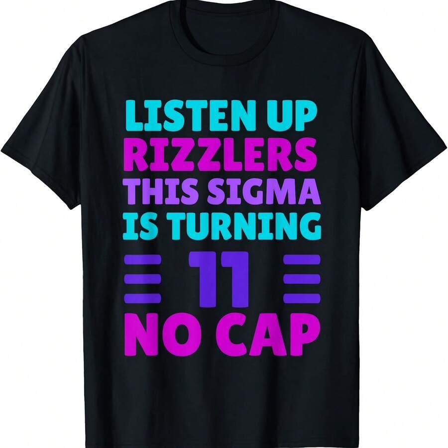 Camiseta divertida de cumpleaños de 11 años - Rizz, Si, Brain Rot - Negro 1 - Ver 1