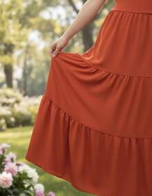 Women's Duna Ruffled Maxi Dress With Built-In Bra - Elegance, Lightness And Perfect Drape. - 紅陶 - 查看 6