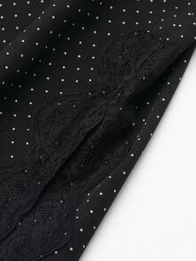Women's Summer Casual Vacation Polka Dot Print Contrast Lace Asymmetrical Hem Camisole - Black - View 5