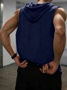 男士连帽无袖上衣，夏季时尚 - 藏蓝色 - 查看 2