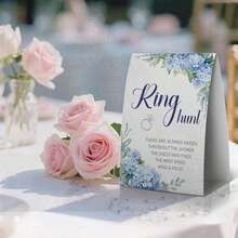 Ring Hunt Bridal Shower Game, Bridal Shower Ring Game, Something Blue Before I Do Decorations, Blue Floral Sign With 30 Metal Rings -RGHUNT03 - 如圖所示 - 查看 3