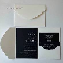 20/10张三折口袋式婚礼请柬 + 火漆封口信封，订婚、15岁生日、洗礼简约邀请卡，DIY邀请函，5*7英寸邀请函，口袋式邀请函，定制邀请函，新款信封 - 白色 - 查看 6