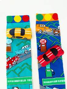 1 Pair Kids Over-The-Knee Socks, Unique 3D Car Decor Design, Crazy Fun Sock Style, Suitable For All Seasons, Great For Crazy Day Gifts, Kids Parties, Valentine's Day, Easter, Holidays, Outdoor And Daily Wear - Baby Blue - View 8