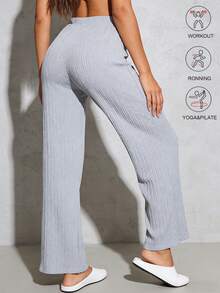 Women's Casual Soft Straight Leg Pants, High Waist Drawstring Slimming, Drapey Comfortable Pants For Indoor & Outdoor Wear Spring - Grey - View 3