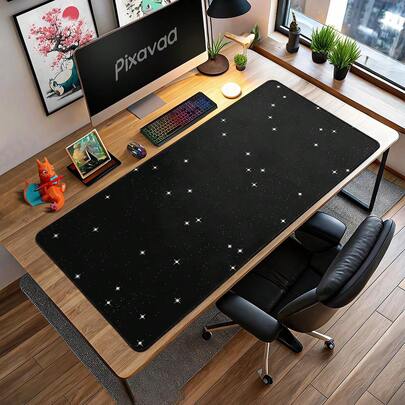 1 pieza Alfombrilla de ratón de ordenador extra grande con diseño minimalista de estrella, estampado moderno de noche negra, decoración única de escritorio de oficina y suministros para el hogar