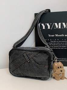 Fashionable Casual Denim Square Bag, Versatile Shoulder Bag, Unique Minimalist Crossbody Bag, Handbag, Easter - Black - View 7
