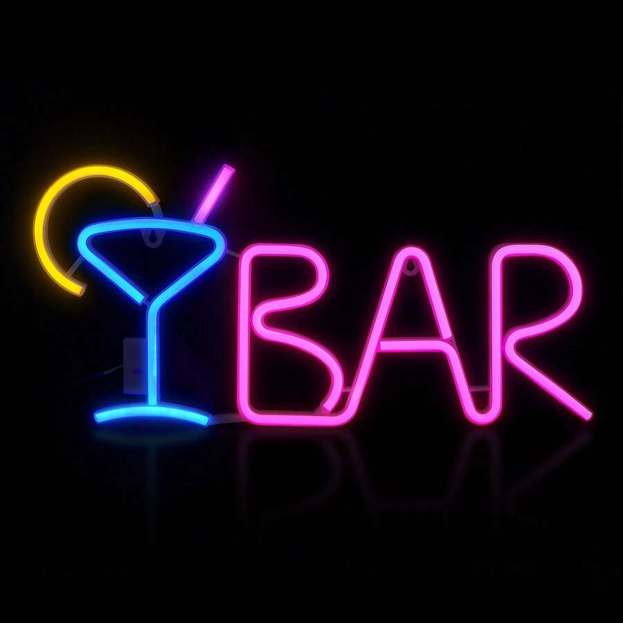 Letreiro de LED Neon para Bar de Coquetéis (1 unidade), Luminária Neon para Copos de Coquetel, Alimentação USB ou Bateria, Ideal para Decoração de Bar em Casa, Bar Comercial, Festas, Salas de Jogos, Clubes e Outras Ocasiões Especiais, Luminária Noturna Comercial, Perfeito para o Dia dos Namorados, Dia das Mães, Natal e outros feriados.
