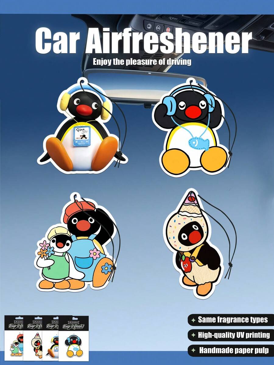 Nước hoa treo xe hình chim cánh cụt Pingu, thiết kế dễ thương, dùng cho cửa gió điều hòa, gương chiếu hậu, viên tạo hương thơm cho xe hơi, nước hoa treo xe, đồ trang trí nội thất xe hơi, quà tặng lý tưởng, thiết kế đặc biệt, hoàn hảo để tặng bạn bè và người hâm mộ. - Cùng một mùi hương, nhưng họa tiết khác nhau. - Xem 1
