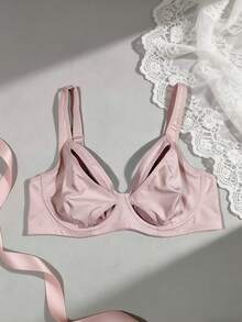 Biustonosz plus size dla kobiet, wygodny, uniwersalny, minimalistyczny, różowy, bez pleców, seksowna, dzianinowa bielizna z głębokim dekoltem w serek, francuski, romantyczny, bez fiszbin, swobodny, podtrzymujący, nieobwisający biustonosz - Różowy - Zobacz 7