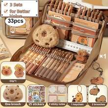 33pcs/226pcs/127pcs/47pcs Capybara Stationery Set, Cute Capybara Pencil Case, Multi-Layer Student Pencil Box, Includes Stickers, Keychains, Brooches, Gift Set - Multicolor - View 36