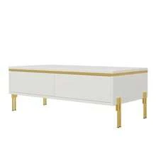 Moderno conjunto de mueble de TV y mesa de centro de lujo, superficie de color sólido de alto brillo, bordes dorados, generoso espacio de almacenamiento. - Blanco - Ver 8