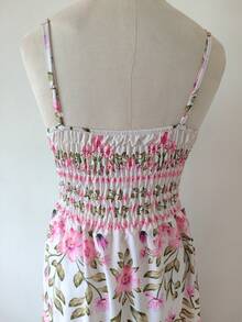 Women's Long Printed Dress With Built-In Bra Cups, Crepe Fabric. - Blanco - Ver 3