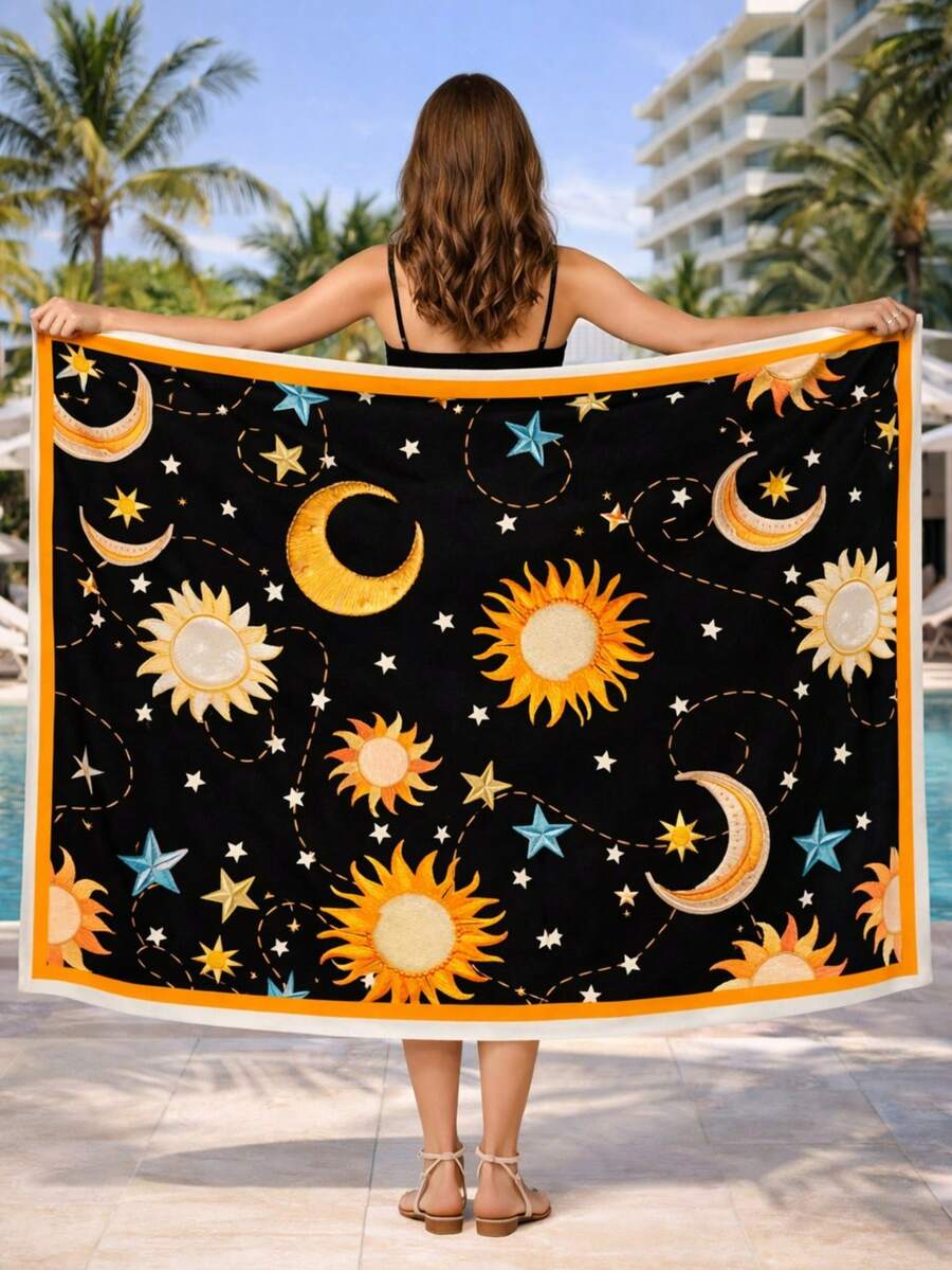 BASSI BRASIL ESTAMPARIA DIGITAL Women's Tropical Beach Cover-Up - Brazil Collection - Holidays, Party, Elegant, For Going Out - Composite Fabric - Beach Cover-Up - Beach, Holiday, Wedding, Vacation, Bachelorette Party, Trip, Summer - 星星 - 查看 1