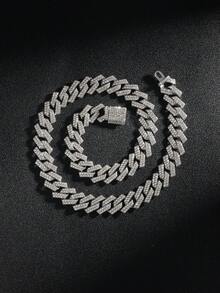 镶满水钻的充电式链项链 - 3D立体设计，嘻哈配饰 - 銀色 - 查看 4