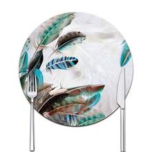 双面防滑PU隔热垫桌垫耐热餐垫饮料杯垫厨房餐具沥水垫可水洗桌面垫适用于节日用餐和厨房餐桌羽毛图案 - 白色 - 查看 23