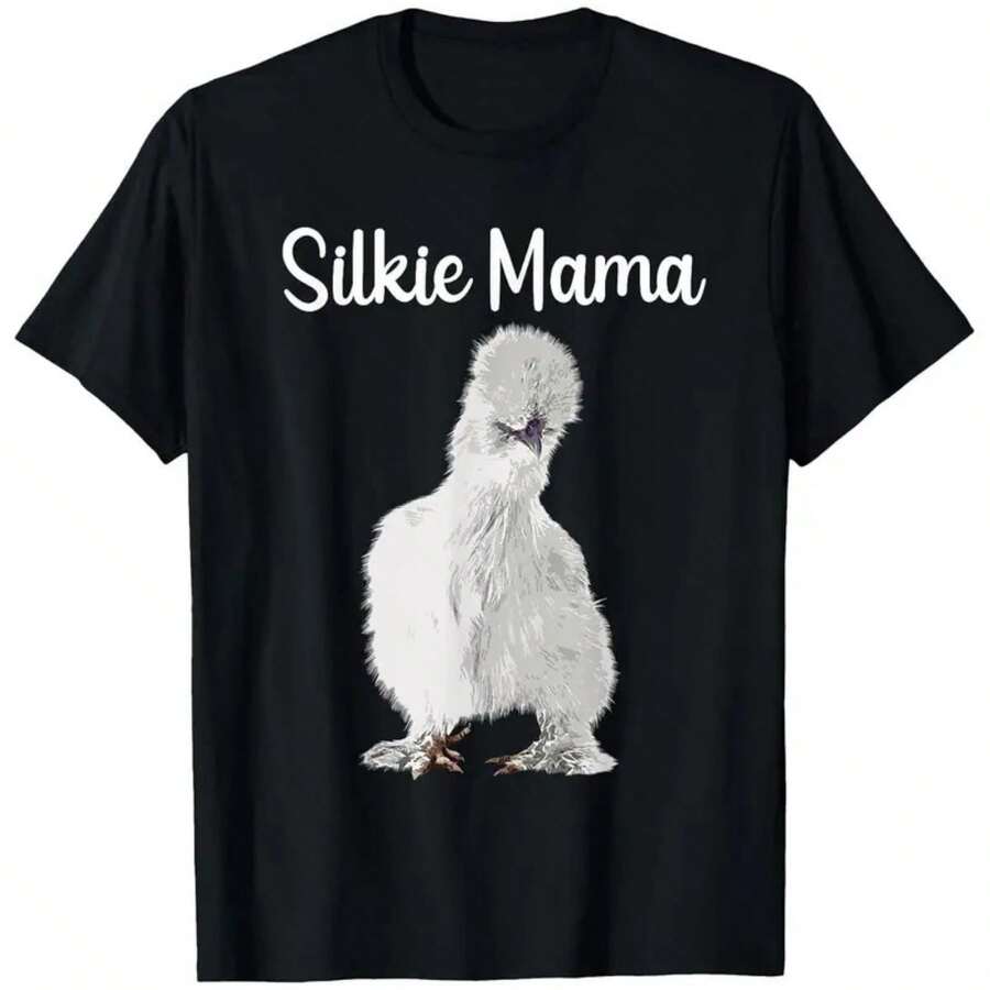 180GSM Pure Cotton Printed T-Shirt Silkie Mama Black With Chicken Graphic Silkie Mama Text Soft Breathable Durable With Poultry Lover Details Easy To Clean Perfect For Chicken Owners Farm Lovers And Casual Pet Themed Wear - Black - View 1